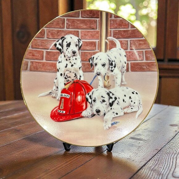 Dalmatian Puppies Collector Plate, "Firehouse Frolic" Puppy Art Plate - Picture 2 of 5